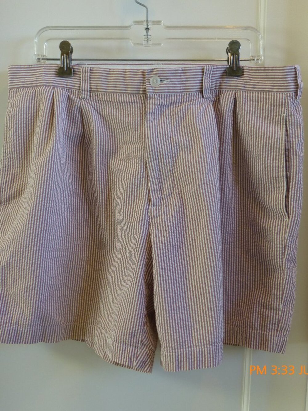 Brooks Brothers Mens Seersucker Shorts Size 36 Red Cream Striped Cotton Preppy